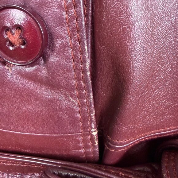 Tfc Women Maroon 100% Genuine Leather Belted Trench Coat Lined With Rayon Sz 8 - Picture 16 of 16